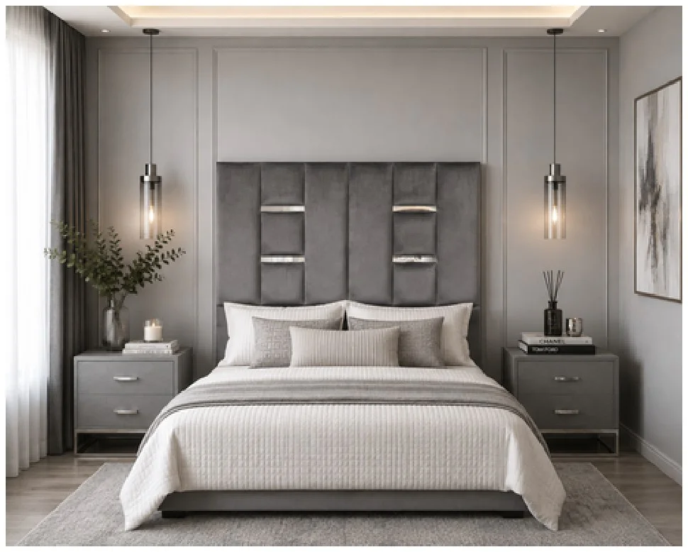 Rosie Freestanding Headboard product lifestyle image in a modern bedroom by DNF World