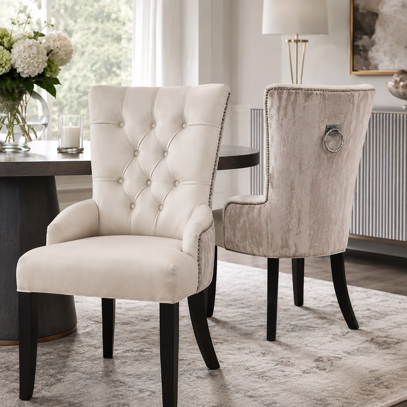 Dining Chair Modern Ring product lifestyle image in an elegant cream dining room by DNF World
