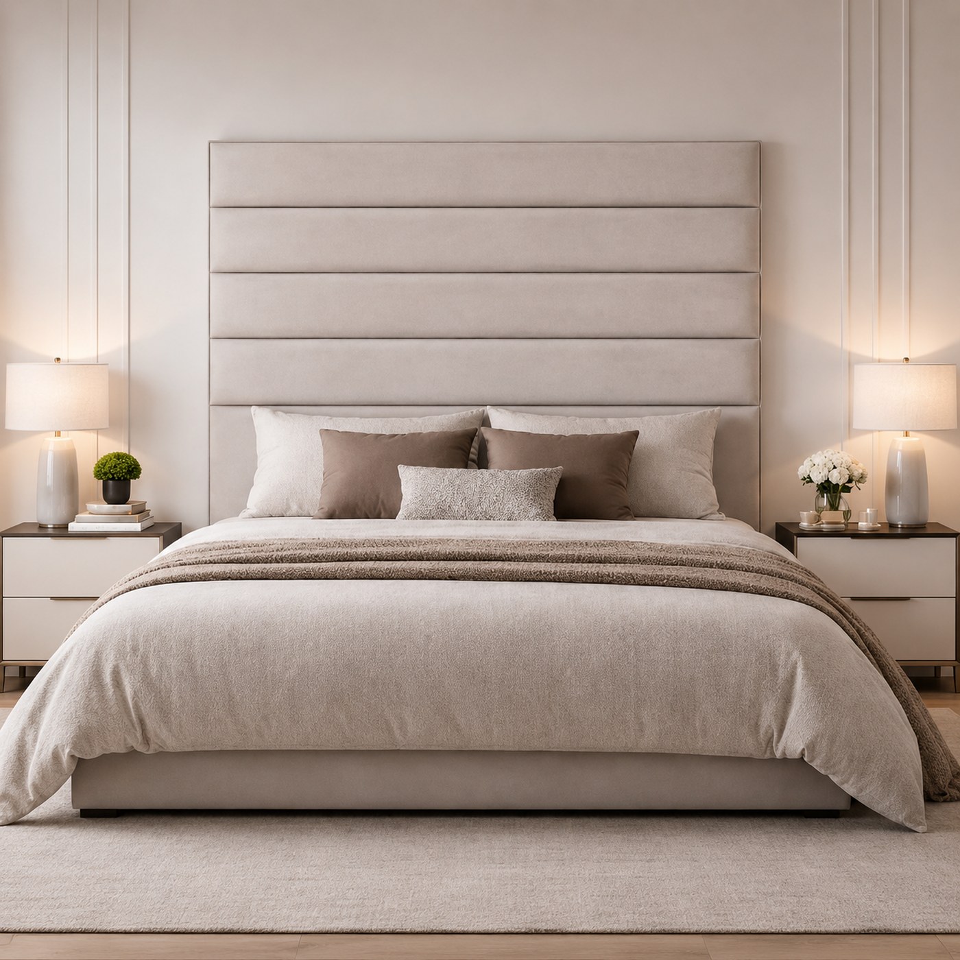 Horizon Headboard product lifestyle image in a warm neutral bedroom by DNF World