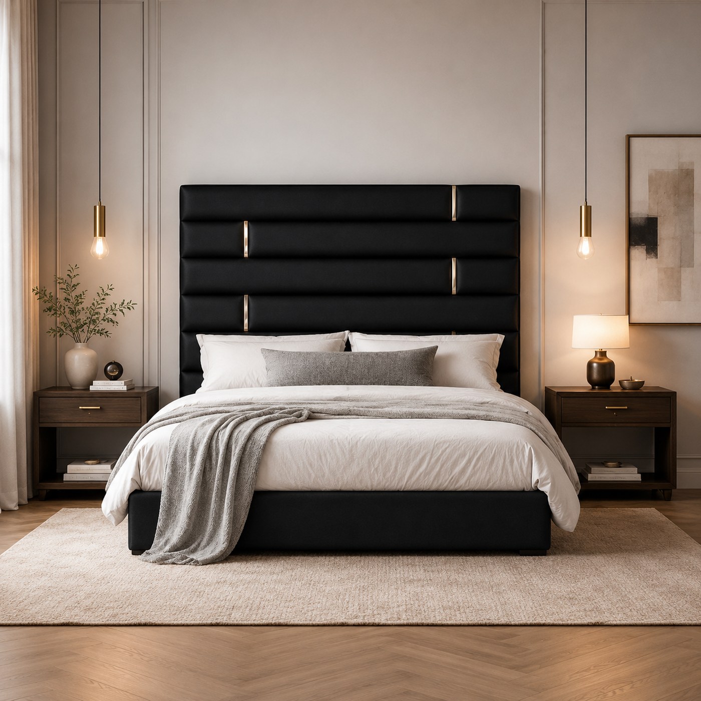 Jazmin Headboard product lifestyle image in an elegant symmetrical bedroom by DNF World