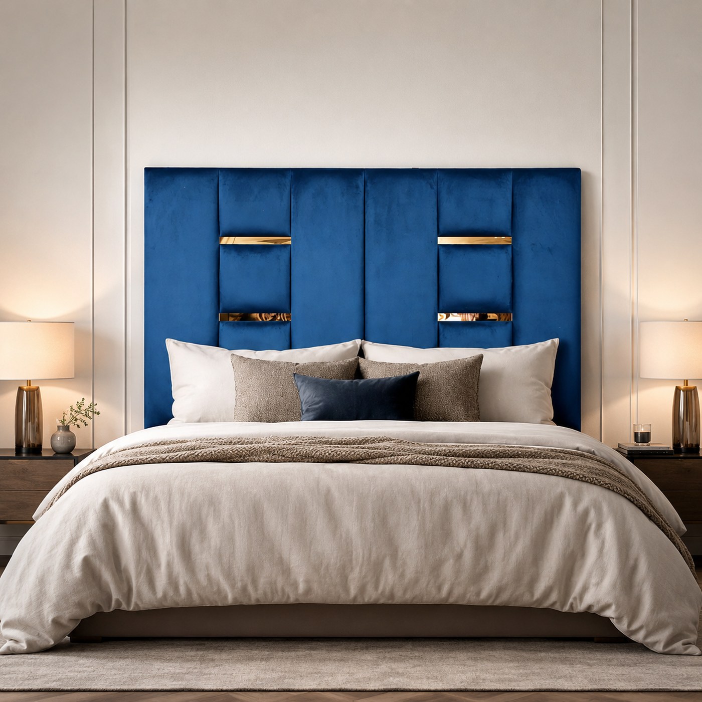 Rosie Mounting Headboard product lifestyle image in a modern luxury bedroom by DNF World