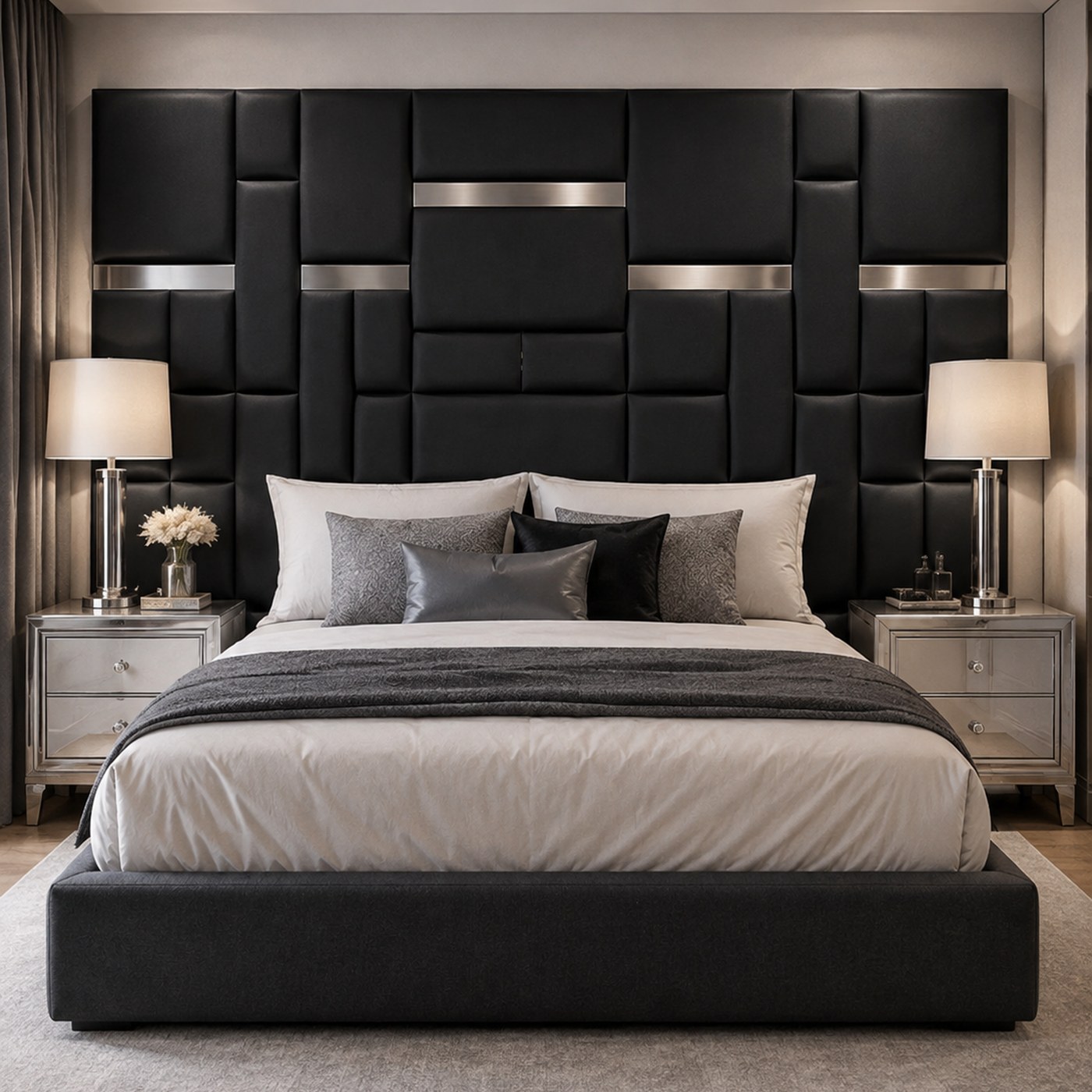 Tetris 2.8m Headboard only product lifestyle image in a modern luxury bedroom by DNF World