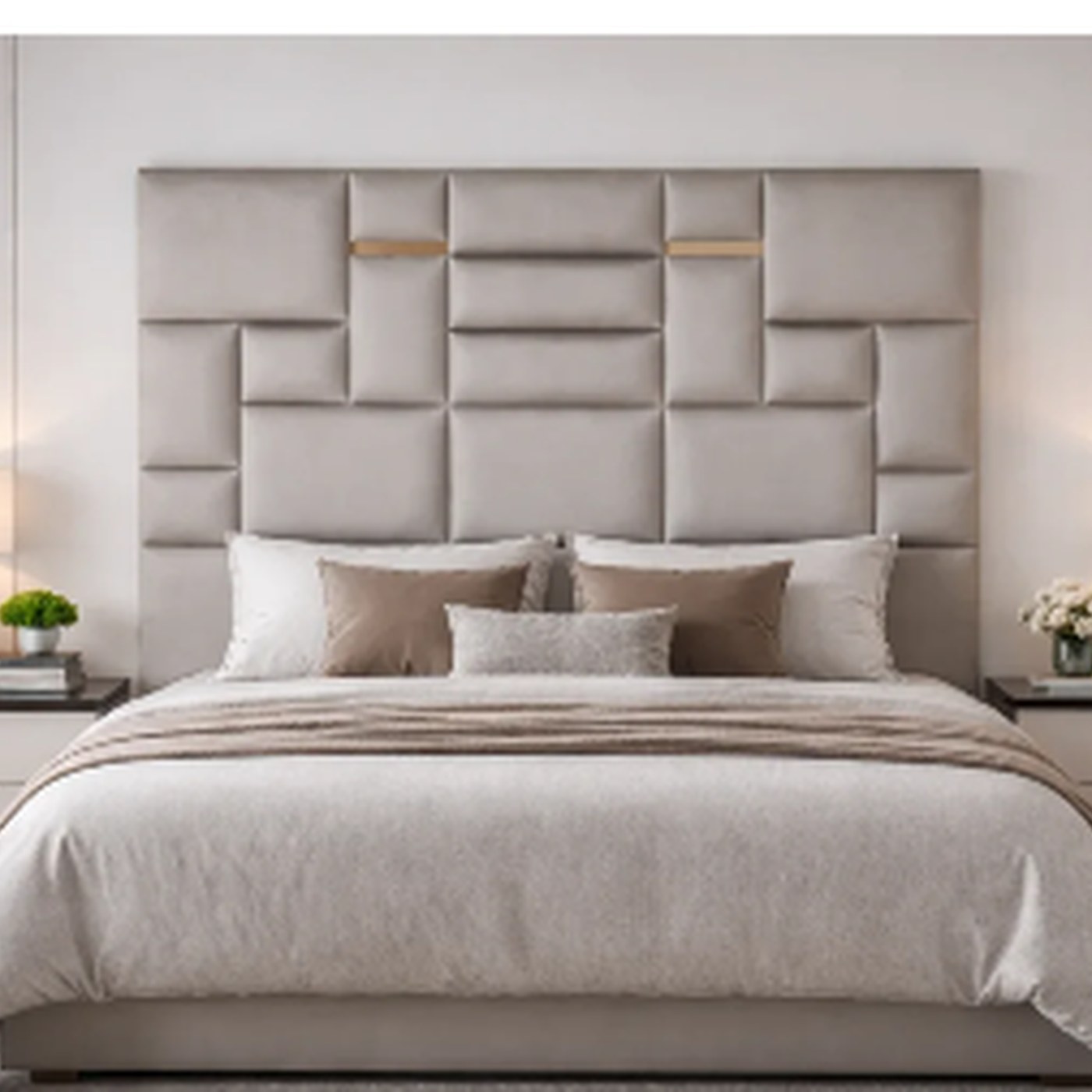 Tetris Lily Freestanding Headboard product lifestyle image in a modern bedroom by DNF World