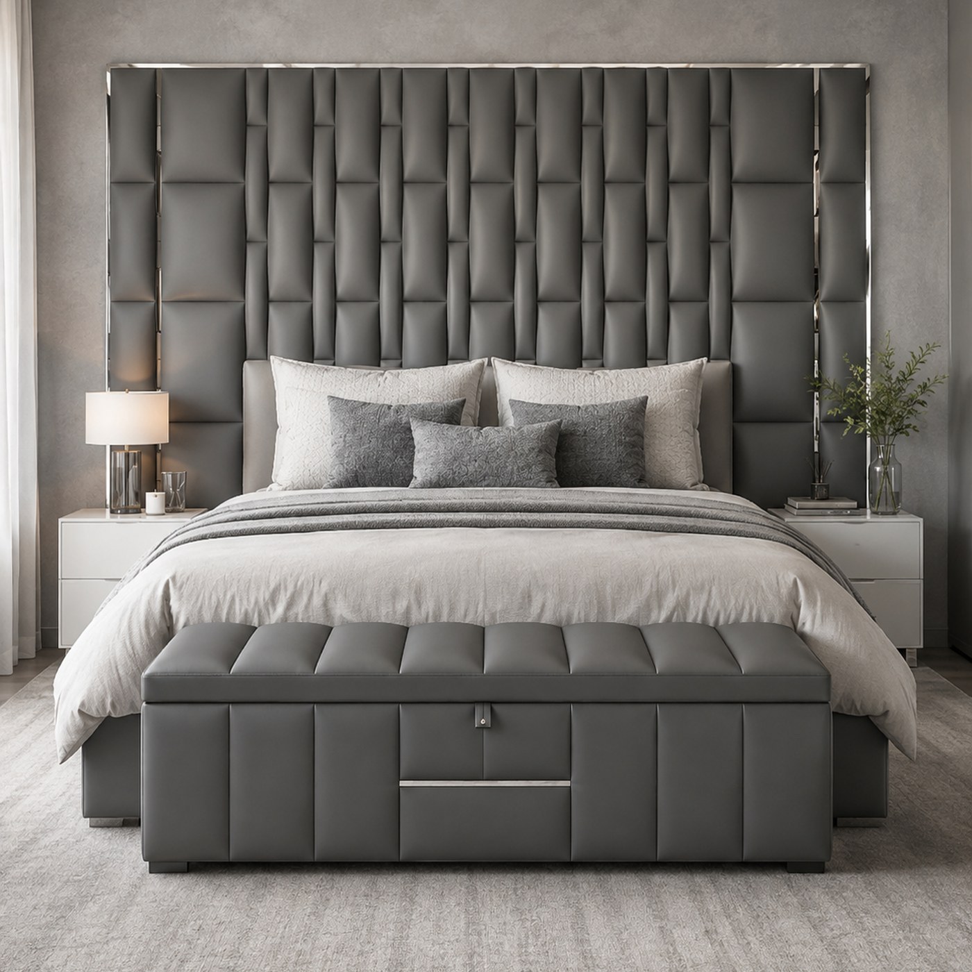 The Sindy Suite product lifestyle image in a moody modern luxury bedroom by DNF World