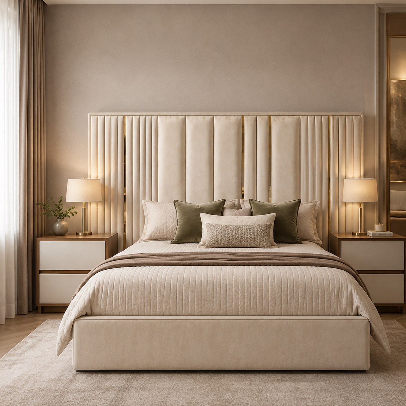 Vertica Suite product lifestyle image in a serene modern neutral bedroom by DNF World