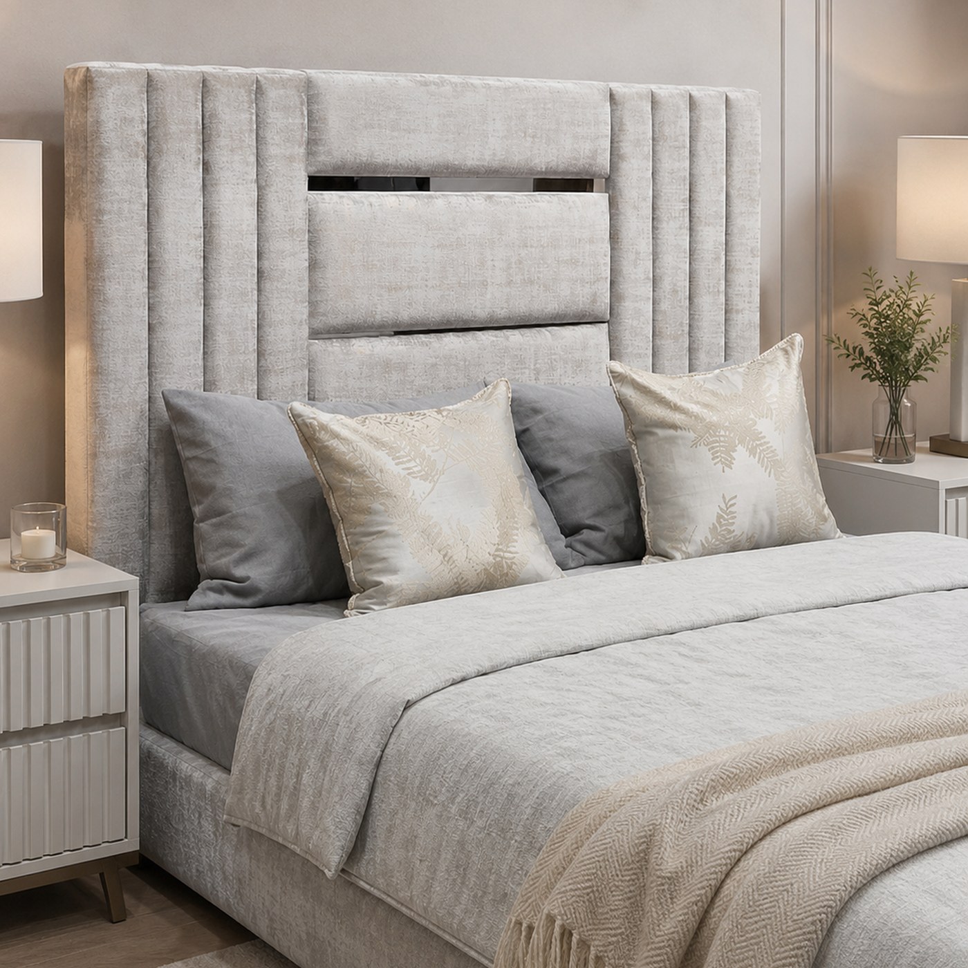 Violet Queen Headboard product lifestyle image in a cozy neutral bedroom by DNF World